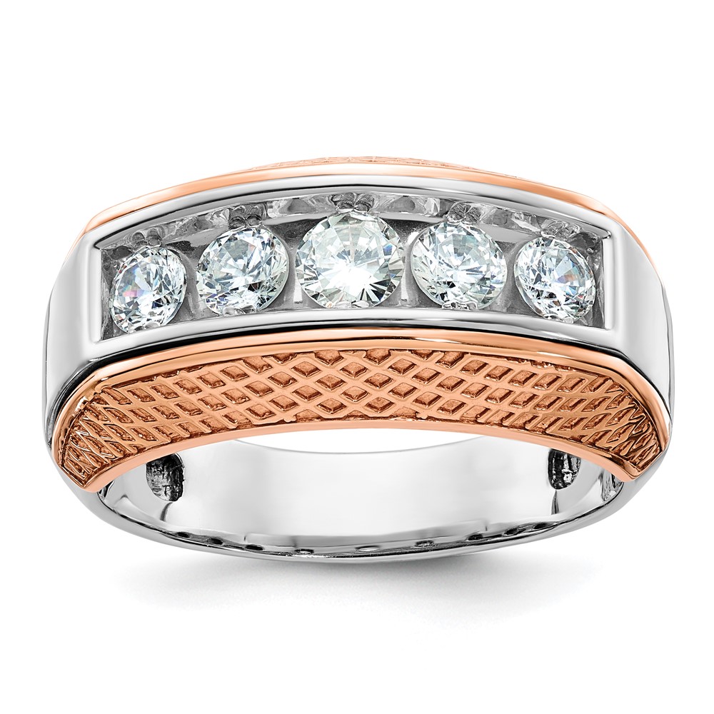 B64072-4WRAA-1.jpg IBGoodman 14k White and Rose Gold Men's Polished and Textured 5-Stone 1 Carat AA Quality Diamond Ring - Image 1