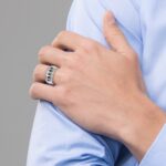 IBGoodman 14k White Gold Men's Polished and Grooved Square Black and White 1 1/5 Carat AA Quality Diamond 5-Stone Ring - Image 4
