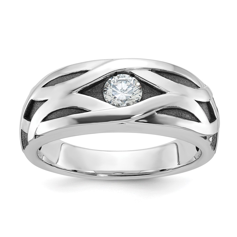 B64108-4WAA-1.jpg IBGoodman 14k White Gold with Black Rhodium Men's Polished Satin and Grooved 3/8 Carat AA Quality Diamond Ring - Image 1
