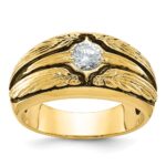 IBGoodman 14k with Black Rhodium Men's Polished and Textured Solitaire 1/2 Carat AA Quality Diamond Ring