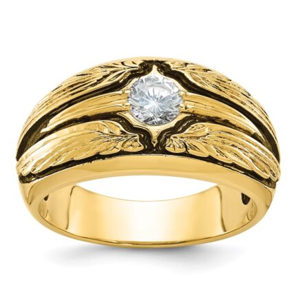 IBGoodman 14k with Black Rhodium Men's Polished and Textured Solitaire 1/2 Carat AA Quality Diamond Ring
