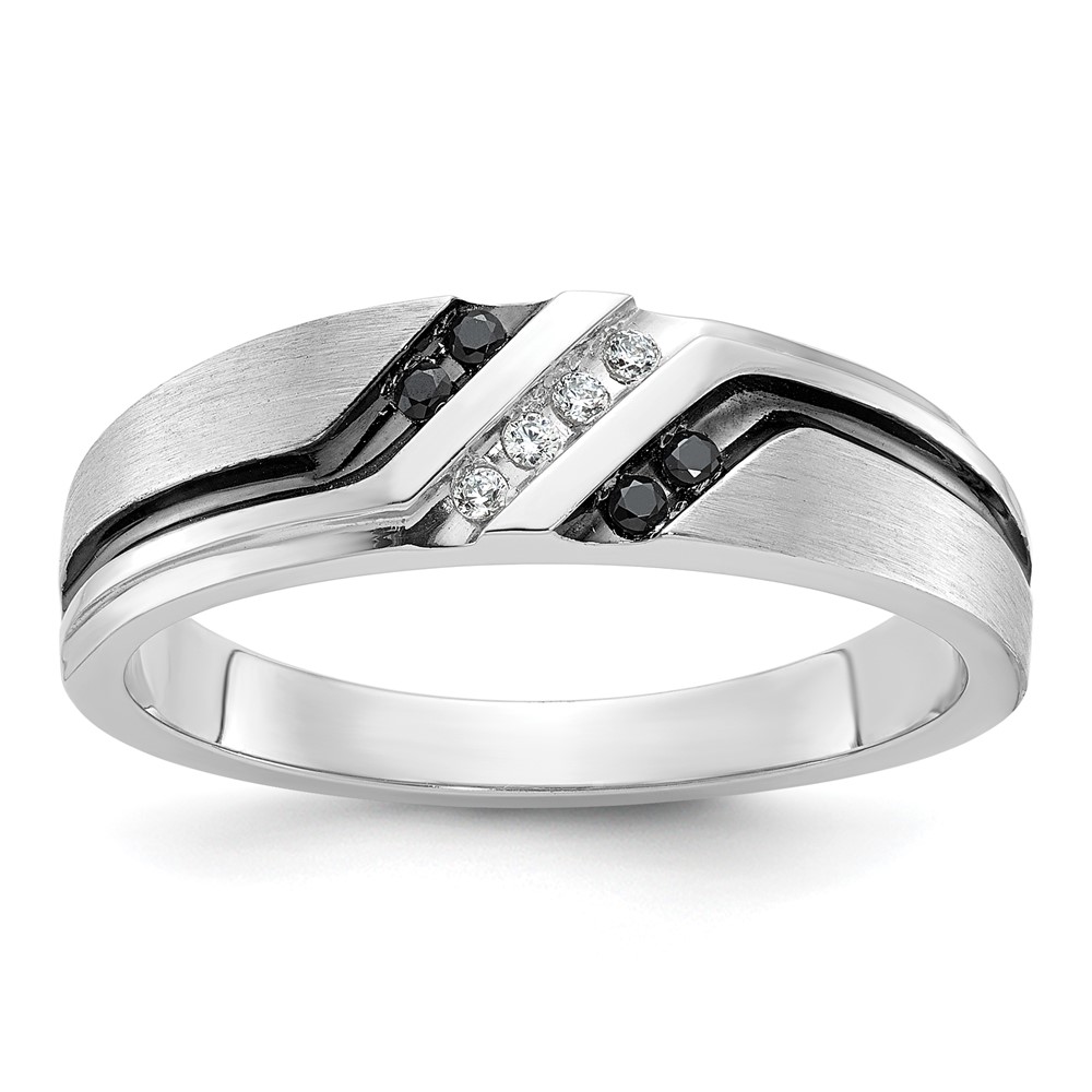 B64195-4WAA.jpg IBGoodman 14k White Gold Polished Satin and Grooved Men's Ring Mounting - Image 1