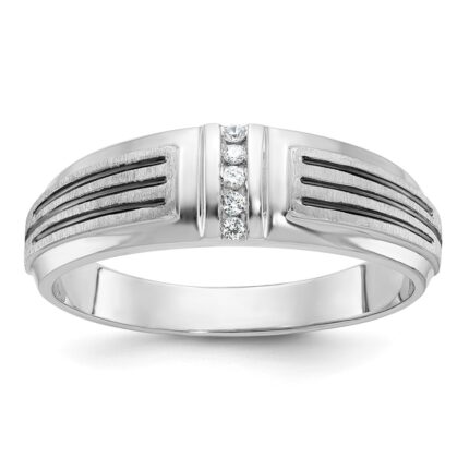 IBGoodman 14k White Gold with Black Rhodium 1/20 carat Lab Grown Diamond VS/SI+ G+ Complete Polished Satin and Grooved Five Stone Men's Ring