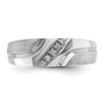 IBGoodman 14k White Gold Men's Polished Satin and Grooved 5-Stone Ring Mounting - Image 6