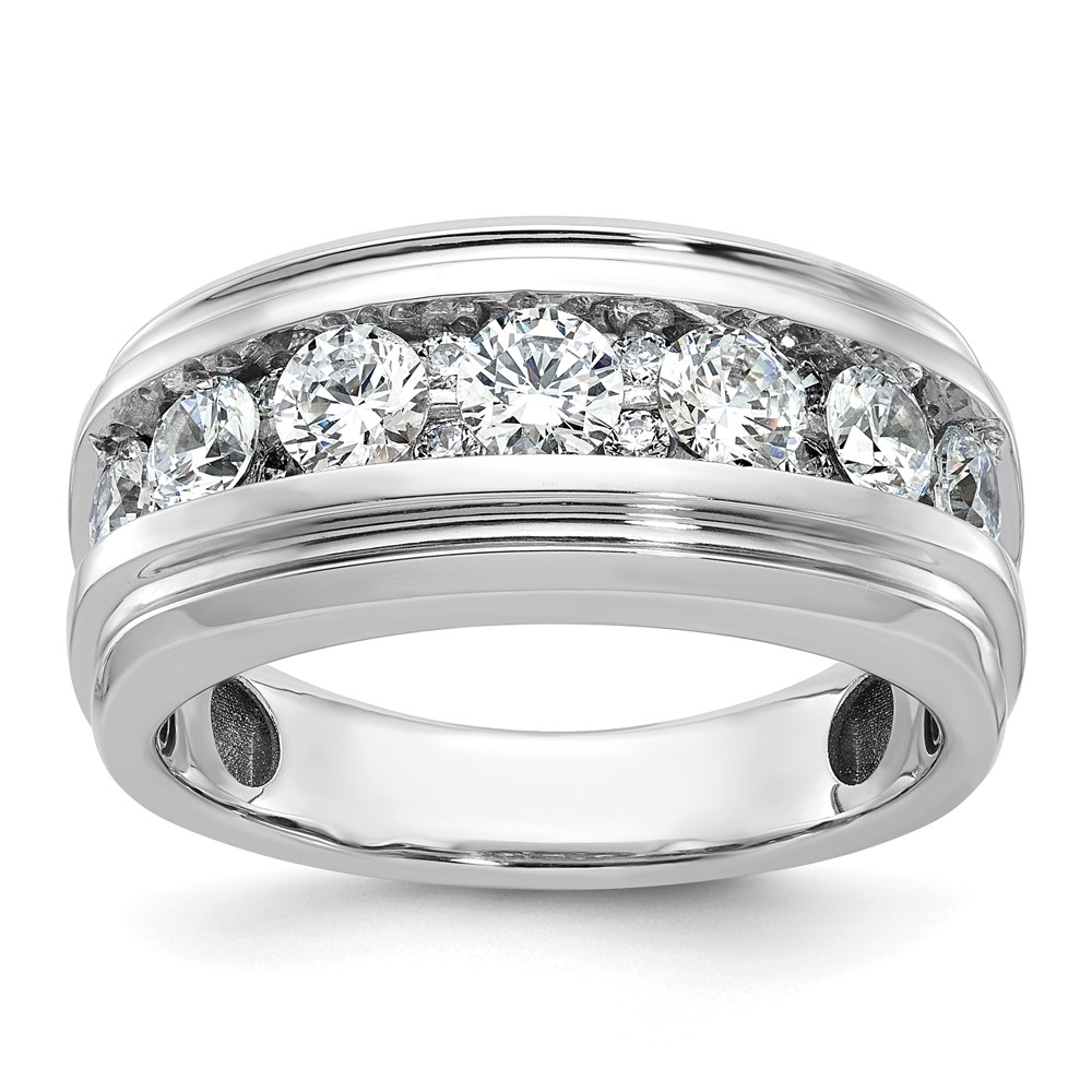 B64228-4WAA-1.jpg IBGoodman 14k White Gold Men's Polished and Grooved 1 3/4 Carat AA Quality Diamond Ring - Image 1