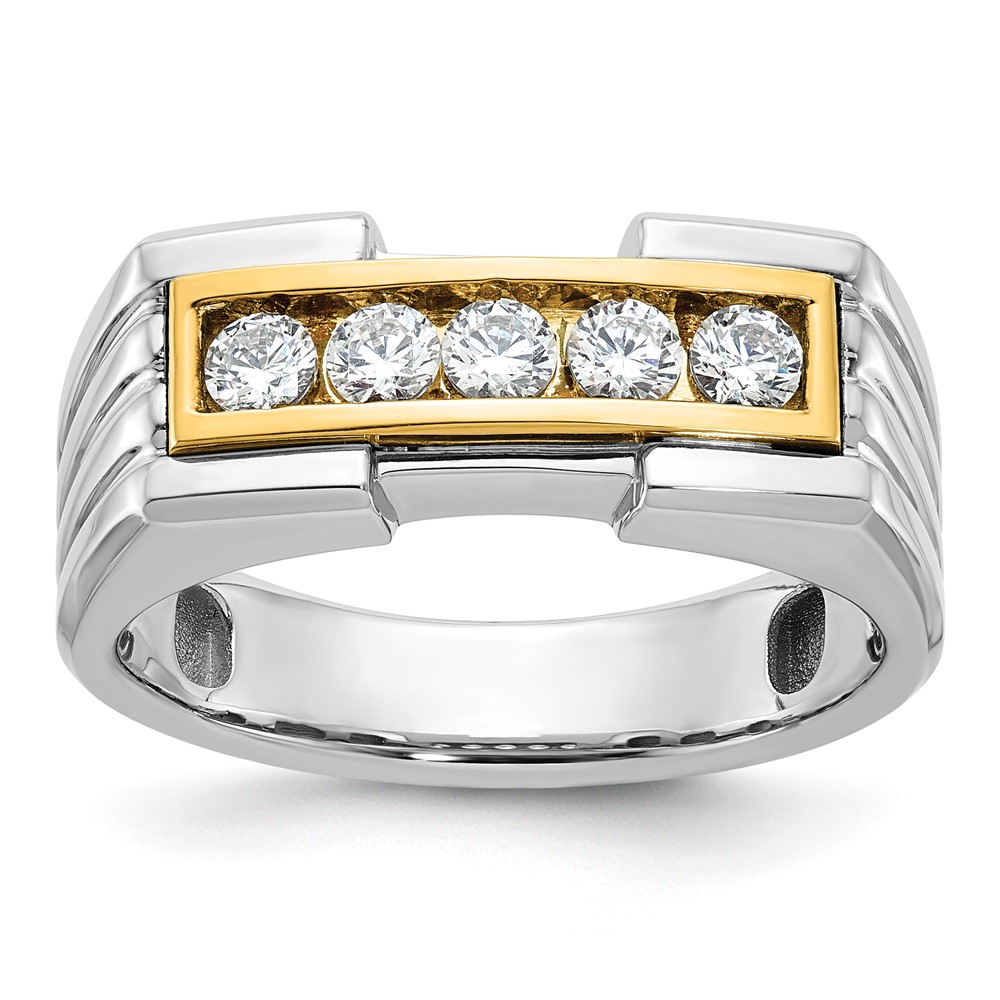 B64236-4WYAA-1.jpg IBGoodman 14k Two-tone Men's Polished and Grooved 5-Stone 1/2 Carat AA Quality Diamond Ring - Image 1