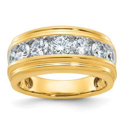 IBGoodman 10k with White Rhodium Men's Polished and Grooved 2 Carat A Quality Diamond Ring