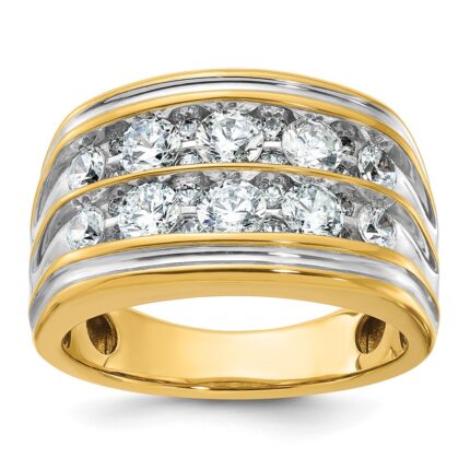 IBGoodman 14k with White Rhodium Men's Polished and Grooved 2-Row 2 Carat AA Quality Diamond Ring