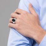 14k White Gold IBGoodman Men's Oval Onyx Complete Ring - Image 4