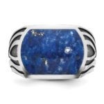 14k White Gold with Black Rhodium IBGoodman Men's Lapis Complete Ring - Image 6