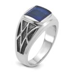 14k White Gold with Black Rhodium IBGoodman Men's Created Sapphire Complete Ring - Image 8