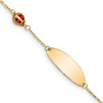 14K Polished Red Enamel Ladybug and 20x7mm Plate 5.Baby/Child ID Bracelet with 0.Extender
