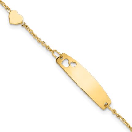 14K Polished Heart and 24x6mm Cut-out Heart Plate 5.5 inch Baby/Child ID Bracelet