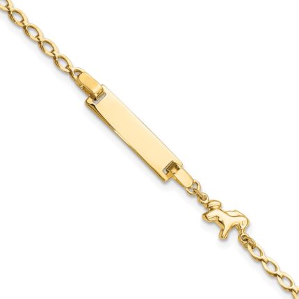 14K Polished Horse and 17x5mm Plate 6 inch Baby/Child ID Bracelet