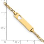 14k Polished Solid Chain/Solid Plate Figaro Link Cut-out Heart 21.4x5.4mm  Plate 6 inch Baby/Child ID Bracelet - Image 4