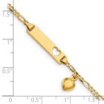 14k Polished Solid Chain/Solid Plate Cut-out Heart with Heart Dangle Figaro Link 21x5mm Plate 6 inch Baby/Child ID Bracelet - Image 3