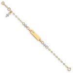 14k Two-tone Polished Textured Cross and Cut-out Heart 18x5mm Plate 4.5 inch Baby/Child ID Bracelet with 1 inch Extender - Image 2