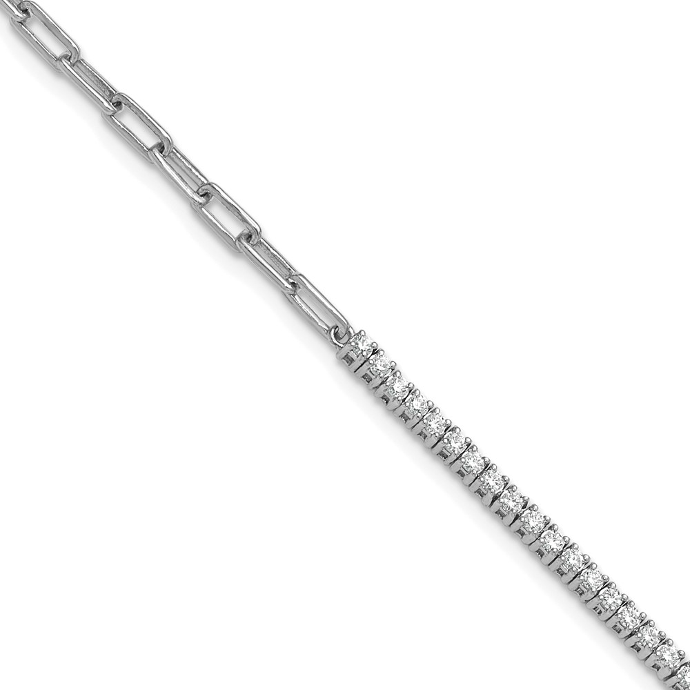 BM10282-073-WAA.jpg 14K White Gold Polished Complete 3/4 carat Diamond Paperclip Link 7 inch Bracelet with 1 inch Extender - Image 1