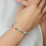 14k White Gold Complete Diamond and Oval Emerald Wavy Link 7 inch Bracelet - Image 4