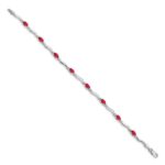 14k White Gold Complete Diamond and Oval Ruby Wavy Link 7 inch Bracelet - Image 2
