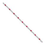 14k White Gold Complete Diamond and Oval Ruby X-design 7.25 inch Bracelet - Image 2