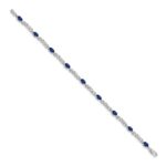 14k White Gold Complete Diamond and Oval Sapphire X-design 7.25 inch Bracelet - Image 2