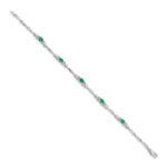 14k White Gold Complete Diamond and Oval Emerald Heart Design 7 inch Bracelet - Image 2