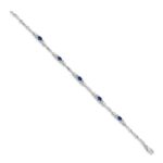 14k White Gold Complete Diamond and Oval Sapphire Heart Design 7 inch Bracelet - Image 2