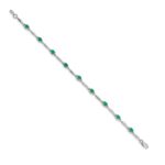 14k White Gold Complete Diamond and Oval Emerald 7.25 inch Bracelet - Image 2