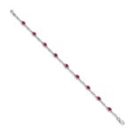 14k White Gold Complete Diamond and Oval Ruby 7.25 inch Bracelet - Image 2