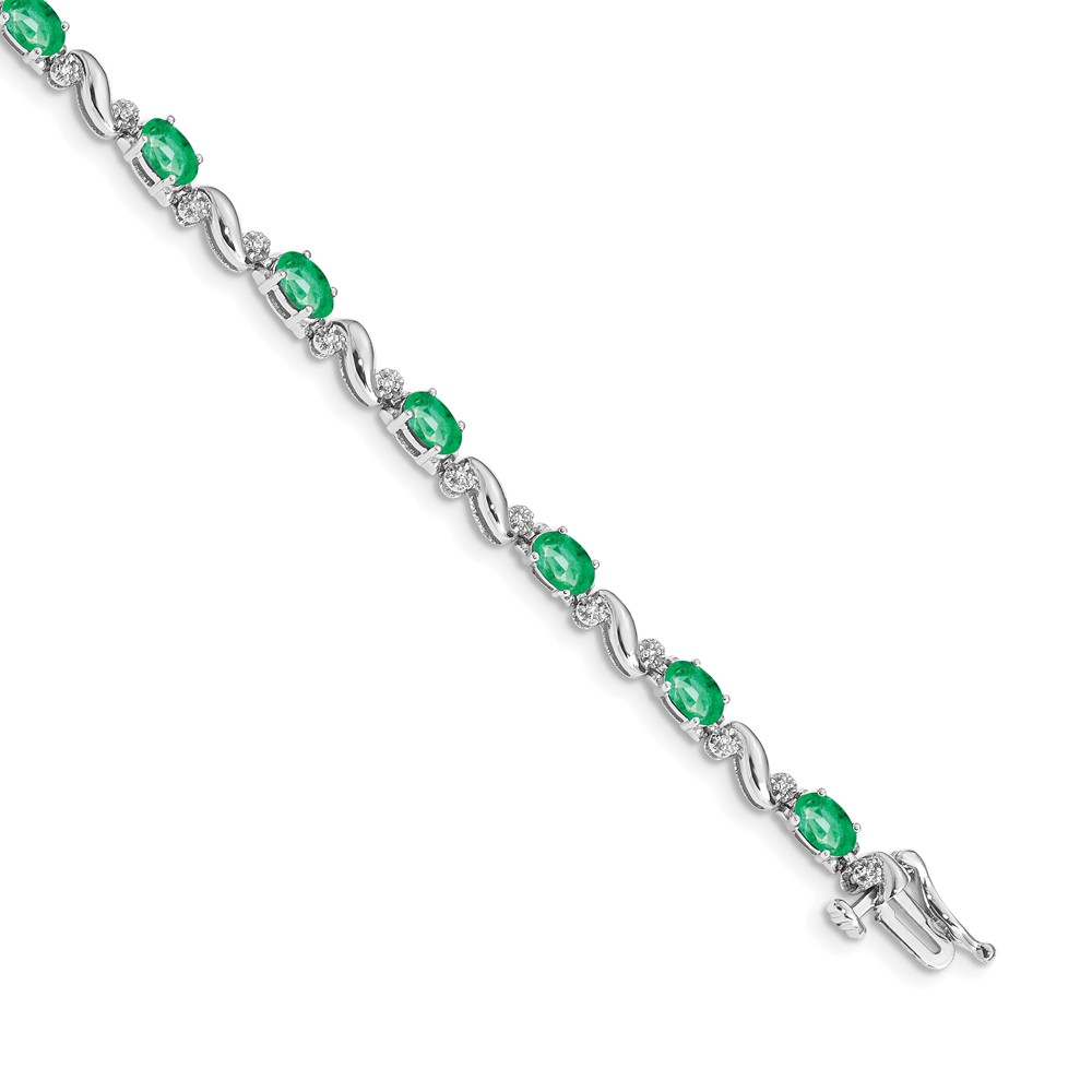 BM4487-EM-010-WA.jpg 14k White Gold Complete Diamond and Oval Emerald Curved Link 7 inch Bracelet - Image 1