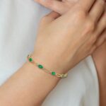 10k Diamond and Oval Emerald Bracelet - Image 5