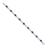 14k White Gold Complete Diamond and Oval Sapphire Paperclip Link 7.25 inch Bracelet - Image 2
