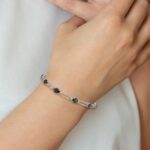 14k White Gold Complete Diamond and Oval Sapphire Paperclip Link 7.25 inch Bracelet - Image 4