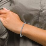 14k White Gold Complete Diamond and Oval Swiss Blue Topaz Heart Accent 7 inch Bracelet - Image 4