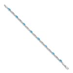 14k White Gold Complete Diamond and Oval Swiss Blue Topaz Fancy Link 7 inch Bracelet - Image 2