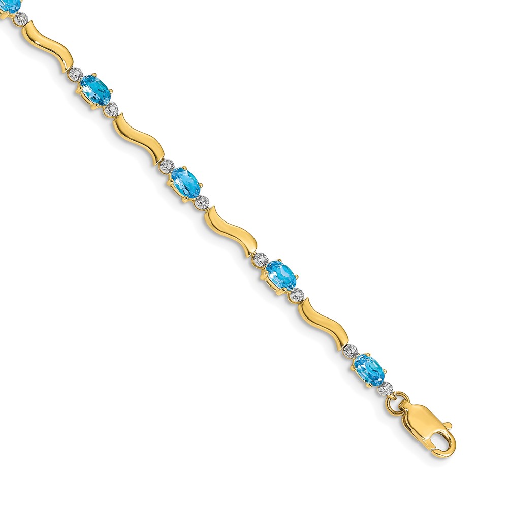 BM4493-BT-001-YA.jpg 14k Complete Diamond and Oval Swiss Blue Topaz Wavy Link 7 inch Bracelet - Image 1