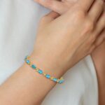 14k Complete Diamond and Oval Swiss Blue Topaz Floral 7 inch Bracelet - Image 4
