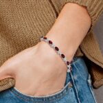 14k White Gold Complete Diamond and Oval Garnet Floral 7 inch Bracelet - Image 5