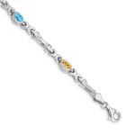 14k White Gold Complete Oval Peridot/Amethyst/Aquamarine/Citrine Fancy Link 7 inch Rainbow Bracelet