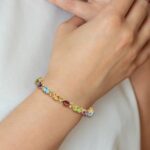 14k Complete Alternating Oval Amethyst/Peridot/Garnet/Citrine/Swiss Blue Topaz 7 inch Rainbow Bracelet - Image 4