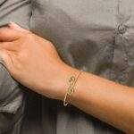 14k Polished Complete Oval Peridot and .03 carat Diamond Flexible Bangle Bracelet - Image 3