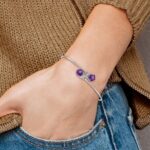 14k White Gold Complete Cushion-cut Amethyst and .03 carat Diamond Flexible Bangle Bracelet - Image 3