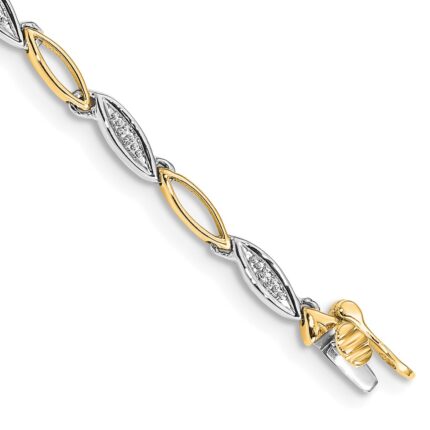 14k Two-tone Complete 1/20 carat Diamond Oval Link 7.5 inch Bracelet