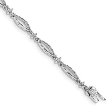 14k White Gold Complete 1/20 carat Diamond Rope-Textured Oval Link 7 inch Bracelet