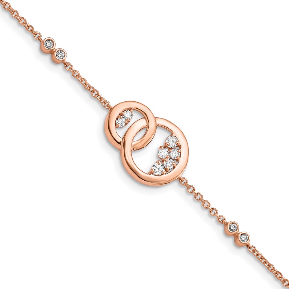 BM6869-033-RA.jpg 14k Rose Gold Complete 1/3 carat Diamond Double Circle with Star Dangle 7 inch Bracelet - Image 1