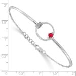 14k White Gold Polished Complete 1/10 carat Diamond and Ruby Circle Half-Bangle 7 inch Bracelet with 0.5 inch Extender - Image 3