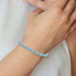 14k White Gold Complete Oval Swiss Blue Topaz and Diamond 7 inch Bracelet - Image 5