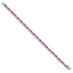 14k White Gold Complete Lab Created Oval Pink Sapphire and Diamond 7 inch Bracelet - Image 2