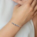 14k White Gold Complete 5-Stone Bezel-set Marquise Sapphire and Chain 7 inch Bracelet - Image 6